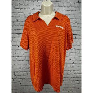 Whataburger Orange Striped V Neck Collard Breathable Uniform Top Size Large L